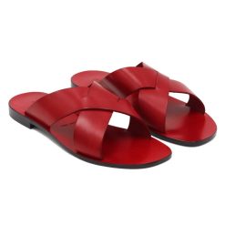 Sandales | JULES & JENN Mules Plates Cuir Rouge