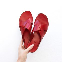 Sandales | JULES & JENN Mules Plates Cuir Rouge