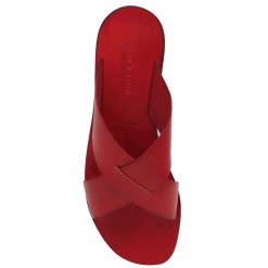 Sandales | JULES & JENN Mules Plates Cuir Rouge