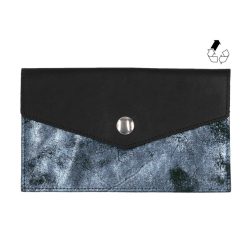 Petite Maroquinerie | JULES & JENN Pochette Enveloppe Cuir Upcycle Argente Noir/Gris