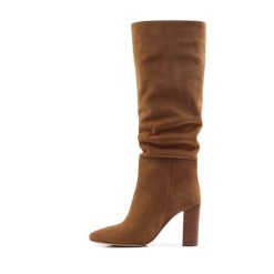 Bottines & Bottes | JULES & JENN Bottes Drapees Cuir Daim Cognac