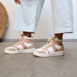 Baskets | JULES & JENN Baskets Montantes Cuir Blanc Rose Blanc/Rose/Beige