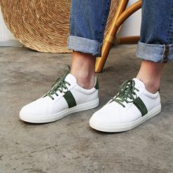 Baskets | JULES & JENN Baskets Made In France Cuir Kaki Blanc/Kaki