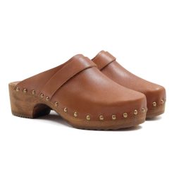 Sandales | JULES & JENN Sabots Bois Cuir Cognac