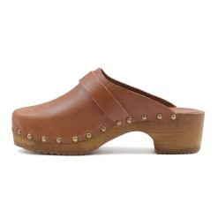 Sandales | JULES & JENN Sabots Bois Cuir Cognac