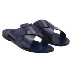 Sandales | JULES & JENN Mules Plates Cuir Bleu Bleu Marine