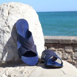 Sandales | JULES & JENN Mules Plates Cuir Bleu Bleu Marine