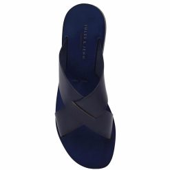 Sandales | JULES & JENN Mules Plates Cuir Bleu Bleu Marine