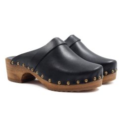 Sandales | JULES & JENN Sabots Bois Cuir Noir