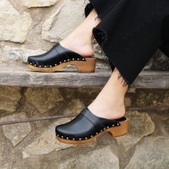 Sandales | JULES & JENN Sabots Bois Cuir Noir