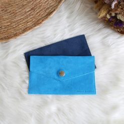 Petite Maroquinerie | JULES & JENN Pochette Enveloppe Cuir Upcycle Bleu Bleu Clair