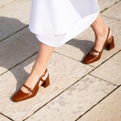 Escarpins | JULES & JENN Escarpins Slingback Cuir Vernis Cognac