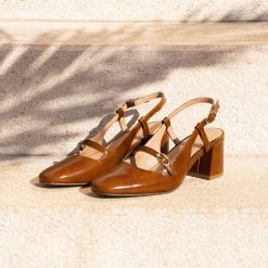 Escarpins | JULES & JENN Escarpins Slingback Cuir Vernis Cognac