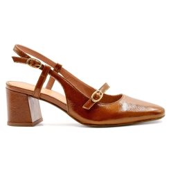 Escarpins | JULES & JENN Escarpins Slingback Cuir Vernis Cognac