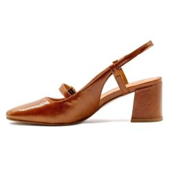 Escarpins | JULES & JENN Escarpins Slingback Cuir Vernis Cognac