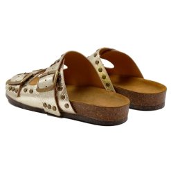 Sandales | JULES & JENN Mules Liege Clous Cuir Metallise Dore