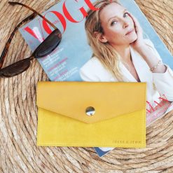 Petite Maroquinerie | JULES & JENN Pochette Enveloppe Cuir Upcycle Jaune Jaune Moutarde