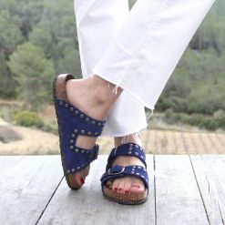 Sandales | JULES & JENN Mules Liege Cloutees Cuir Daim Bleu