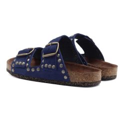 Sandales | JULES & JENN Mules Liege Cloutees Cuir Daim Bleu