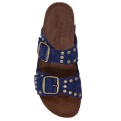 Sandales | JULES & JENN Mules Liege Cloutees Cuir Daim Bleu