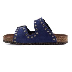 Sandales | JULES & JENN Mules Liege Cloutees Cuir Daim Bleu