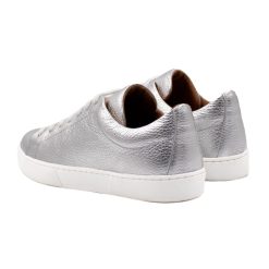 Baskets | JULES & JENN Tennis Lacet Cuir Graine Metallise Argente