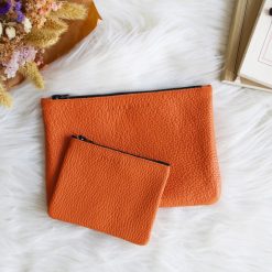 Petite Maroquinerie | JULES & JENN Pochette Cuir Graine Upcycle Petit Modele Orange