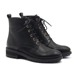 Bottines & Bottes | JULES & JENN Bottines Plates A Lacet Cuir Noir