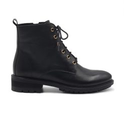 Bottines & Bottes | JULES & JENN Bottines Plates A Lacet Cuir Noir