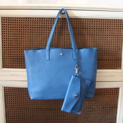 Sacs A Main | JULES & JENN Sac Cabas Cuir Graine Bleu Bleu Clair