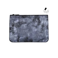 Petite Maroquinerie | JULES & JENN Pochette Cuir Upcycle Noir Irise Gris