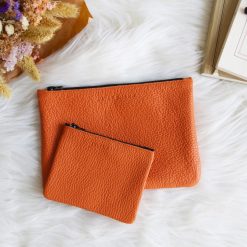 Petite Maroquinerie | JULES & JENN Pochette Cuir Upcycle Graine Orange