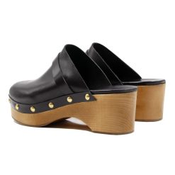 Sandales | JULES & JENN Sabots Bois Clous Cuir Noir