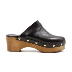 Sandales | JULES & JENN Sabots Bois Clous Cuir Noir