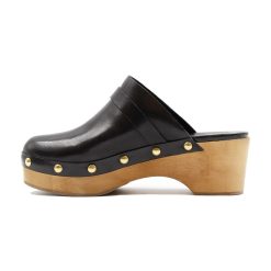 Sandales | JULES & JENN Sabots Bois Clous Cuir Noir