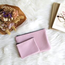 Petite Maroquinerie | JULES & JENN Pochette Cuir Upcycle Graine Rose