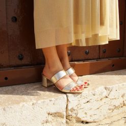 Sandales | JULES & JENN Mules Talon Bandeau Cuir Dore