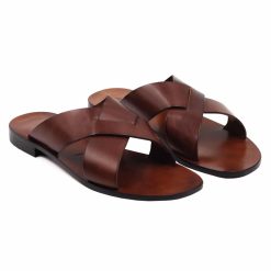 Sandales | JULES & JENN Mules Plates Cuir Marron Cognac