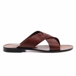 Sandales | JULES & JENN Mules Plates Cuir Marron Cognac