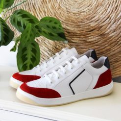 Baskets | JULES & JENN Baskets Retro Homme Cuir Blanc & Rouge Blanc/Rouge/Bleu