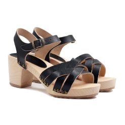 Sandales | JULES & JENN Sandales Talon Bois Cuir Noir