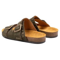 Sandales | JULES & JENN Mules Liege Clous Cuir Daim Kaki