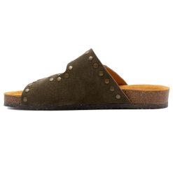 Sandales | JULES & JENN Mules Liege Clous Cuir Daim Kaki