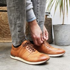 Baskets | JULES & JENN Sneakers Cuir Marron Cognac